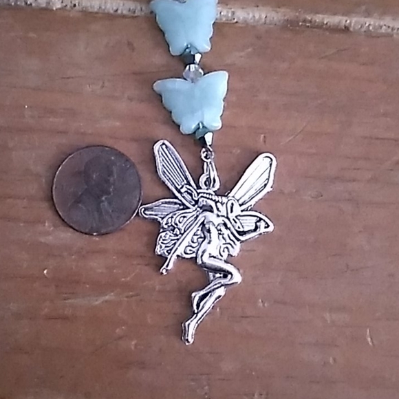 - Fairy + butterflies 🦋 +stone pendent 20+ inch chain amazonite “HOPE stone” - Picture 4 of 9
